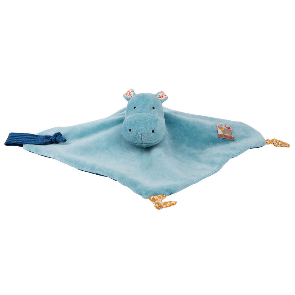 Blue Hippo Square Baby Comforter by Moulin Roty